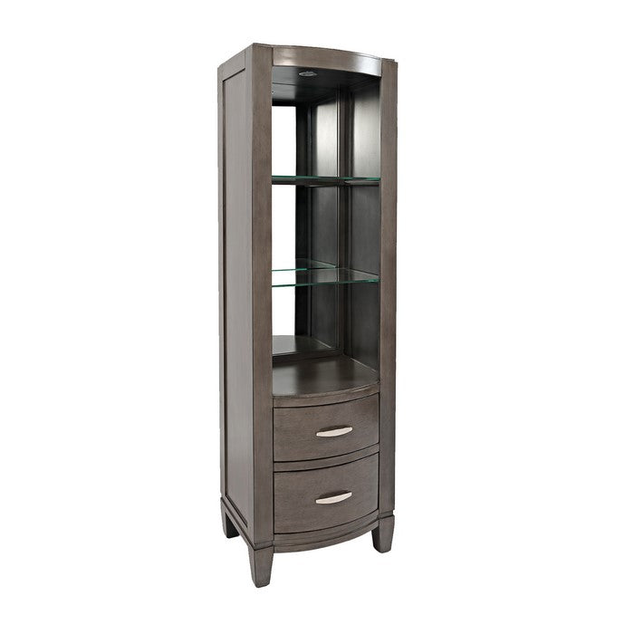Transitional Wooden Bookcase with 2 Drawers and 2 Glass Shelves, Gray