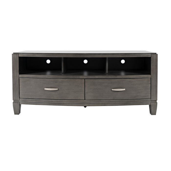 Wooden Media Unit with 2 Drawers and 3 Open Shelves, Small, Gray