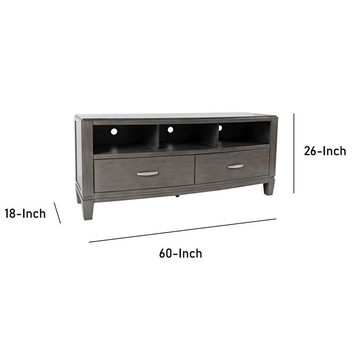 Wooden Media Unit with 2 Drawers and 3 Open Shelves, Small, Gray