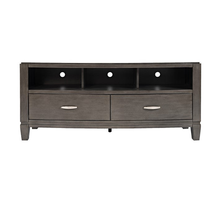 Wooden Media Unit with 2 Drawers and 3 Open Shelves, Large, Gray
