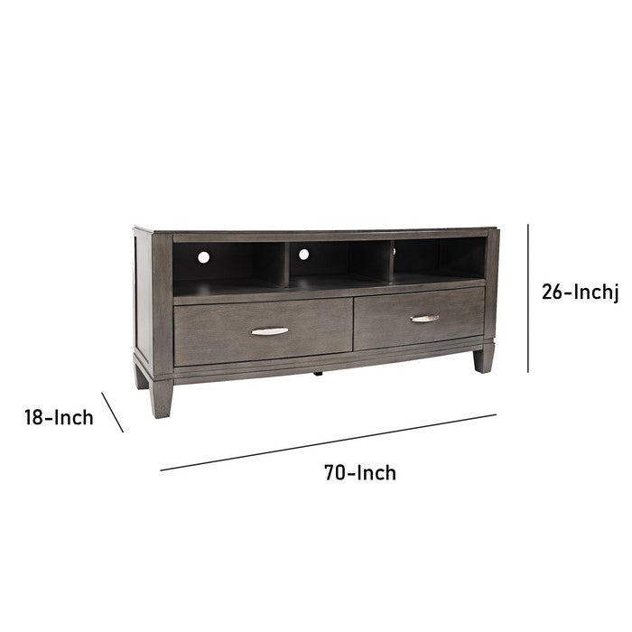 Wooden Media Unit with 2 Drawers and 3 Open Shelves, Large, Gray
