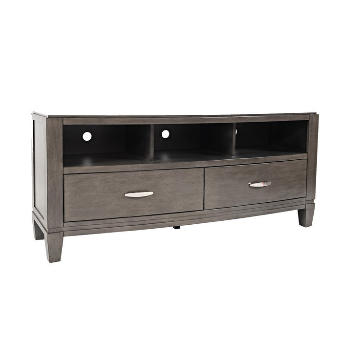 Wooden Media Unit with 2 Drawers and 3 Open Shelves, Large, Gray
