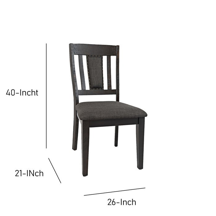 Chair with Fabric Padded Seat and Slatted Backrest, Set of 2, Gray