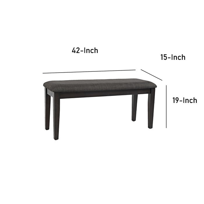 Farmhouse Style Bench with Cushioned Seat and Tapered Legs, Gray