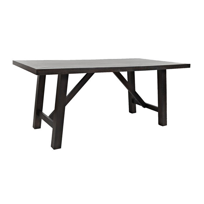 Farmhouse Style Trestle Dining Table with Block Legs, Weathered Gray