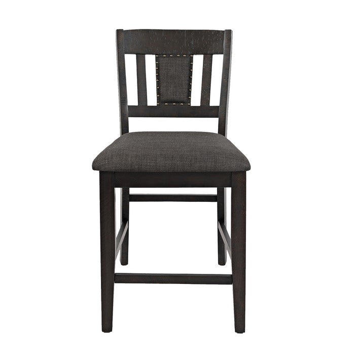 Stool with Fabric Padded Seat and Slated Backrest, Set of 2, Gray