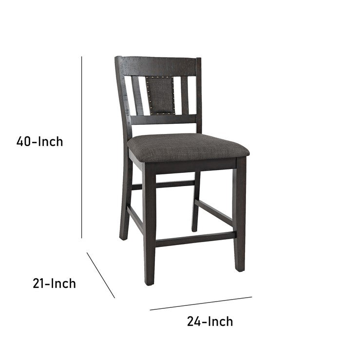 Stool with Fabric Padded Seat and Slated Backrest, Set of 2, Gray