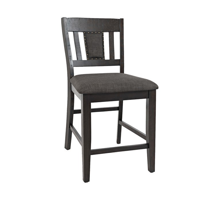Stool with Fabric Padded Seat and Slated Backrest, Set of 2, Gray
