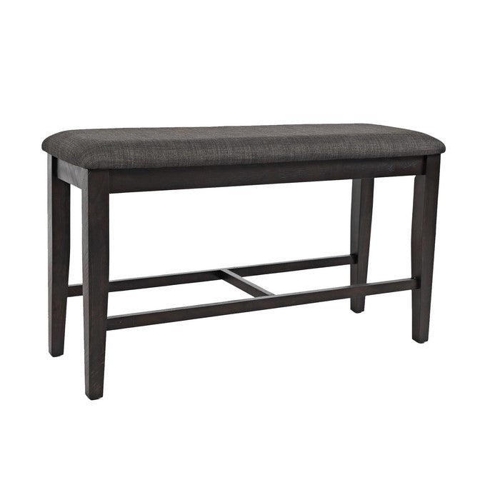 Counter Height Bench with Cushioned Seat and Tapered Legs, Gray