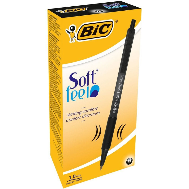 BIC Soft Feel Retractable Ball Pen, Medium Point (1.0mm), Black, 12-Count