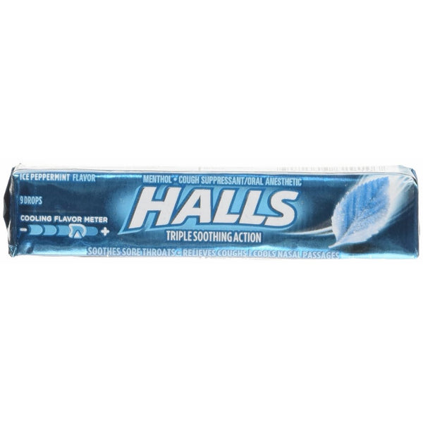 Halls Cough Suppressant/Oral Anesthetic Drops, Ice Peppermint 9 ea (Pack of 20)