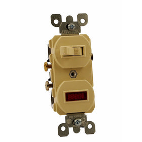 Leviton 5226-I 15 Amp, 120 Volt, Duplex Style Single-Pole, Neon Pilot AC Combination Switch, Commercial Grade, Ivory