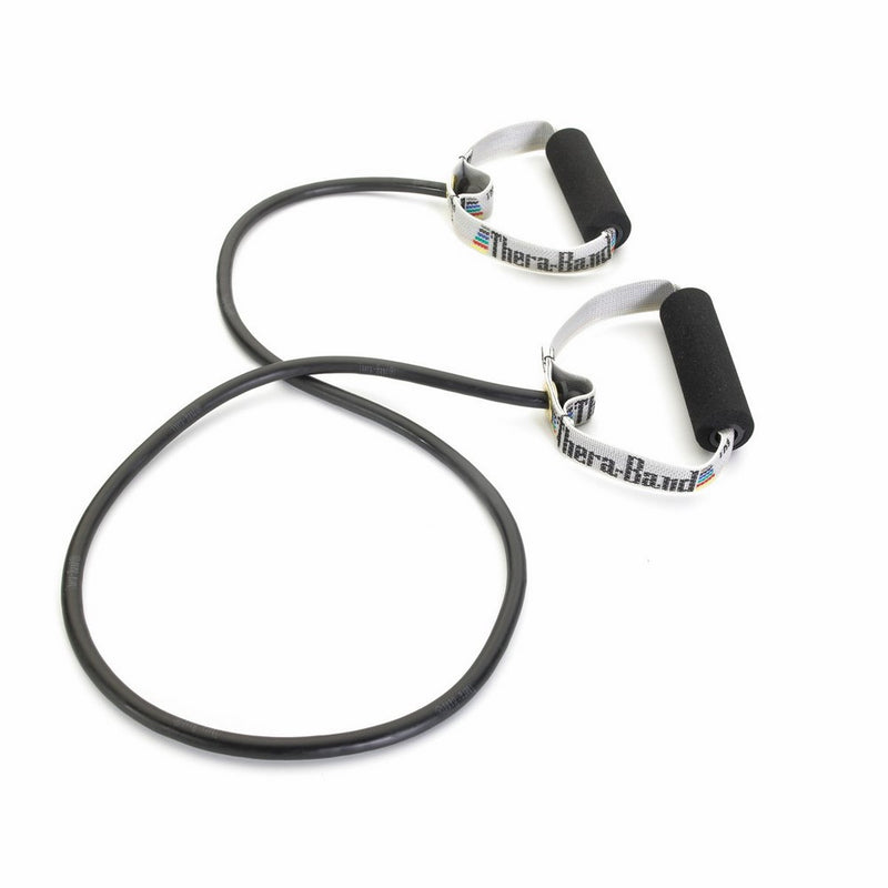 TheraBand Professional Latex Resistance Tubing with Soft Handles for Physical Therapy, Pilates, Yoga, At-Home Workouts, and Rehabilitation, 50 in, Black, Special Heavy, Advanced Level 1