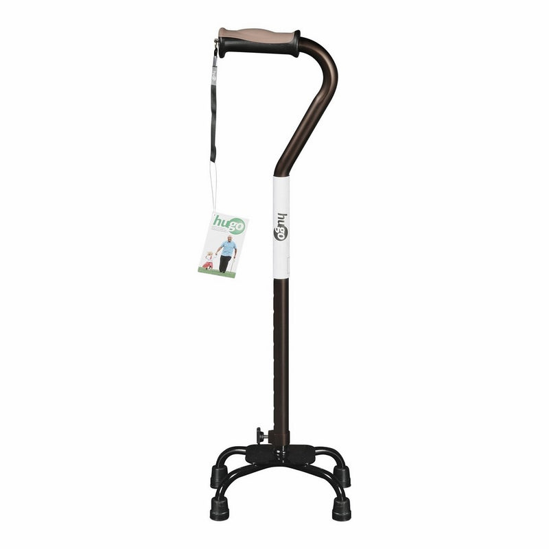 Hugo Mobility Adjustable Quad Cane for Right or Left Hand Use, Cocoa, Small Base