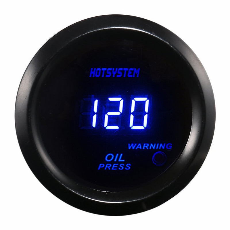 HOTSYSTEM Universal 2" 52mm Black OIL PRESSURE GAUGE DIGITAL BLUE LED