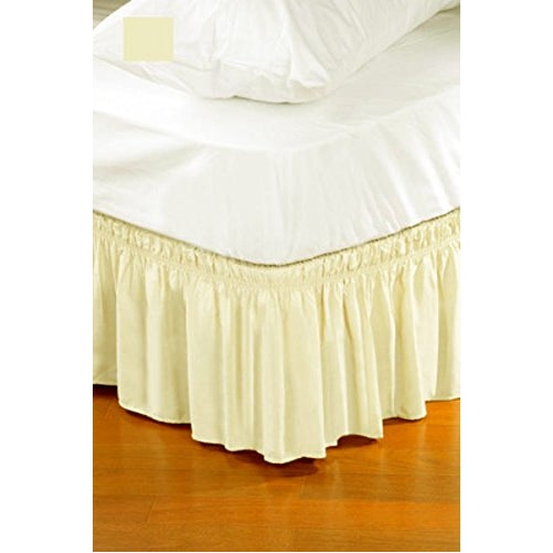 Wrap Around Style Easy Fit Elastic Bed Ruffles for King and Queen Size Beds, Beige