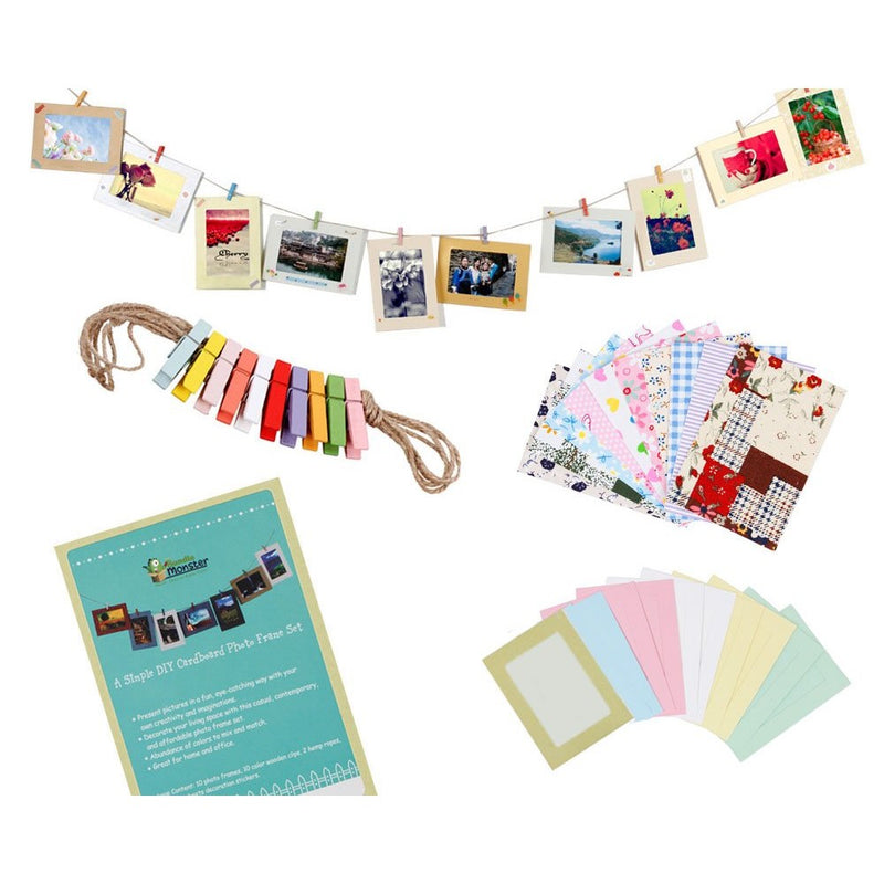 STONCEL Wall Deco DIY Paper Photo Frame with Mini Clothespins and Stickers - Fits 4"x 6" Pictures (1, Multi-color)