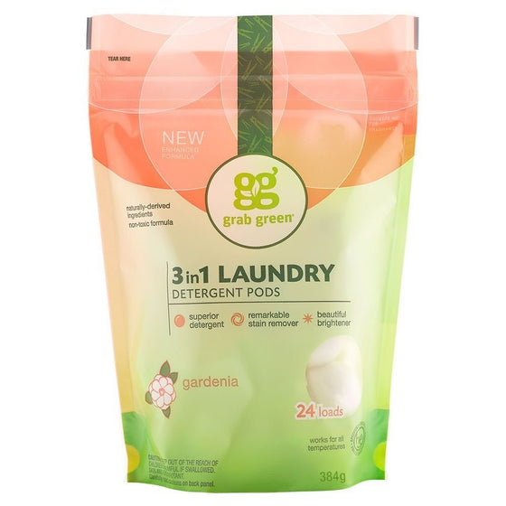 Grab Green Natural 3-in-1 Laundry Detergent Pods, Gardenia, 24 Loads