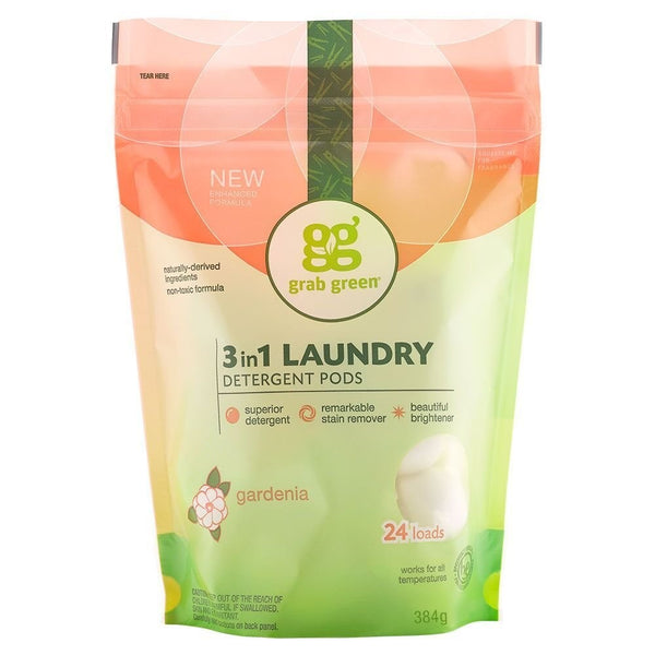 Grab Green Natural 3-in-1 Laundry Detergent Pods, Gardenia, 24 Loads