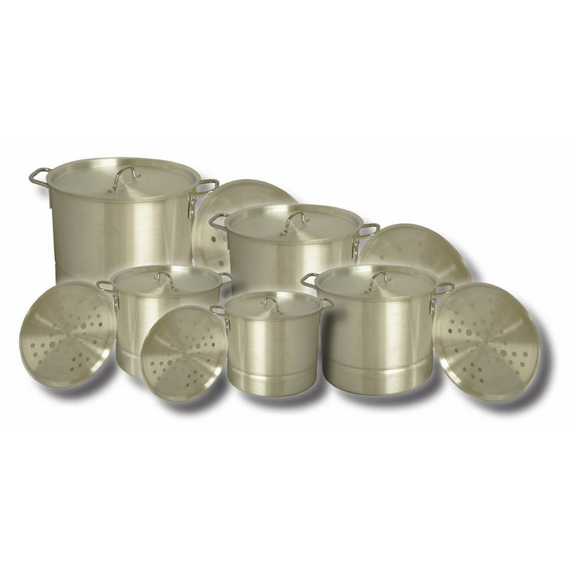 King Kooker Aluminum 5 Pot Set Includes: 20, 24, 32, 40 & 52 Quart Pots with Lids and Steamer Plates, # KK20-52