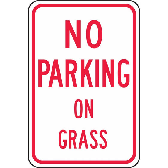 Accuform Signs FRP106RA Engineer-Grade Reflective Aluminum Parking Sign, Legend NO PARKING ON GRASS, 18" Length x 12" Width x 0.080" Thickness, Red on White