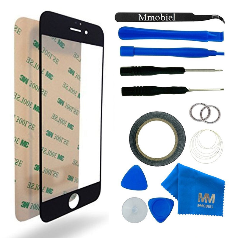 MMOBIEL Front Glass for iPhone 6 / 6S Series Black Display Touchscreen incl 12 pcs Tool Kit / Pre-cut Sticker / Tweezers/ Roll of Adhesive Tape / Suction Cup / Metal Wire / cleaning cloth