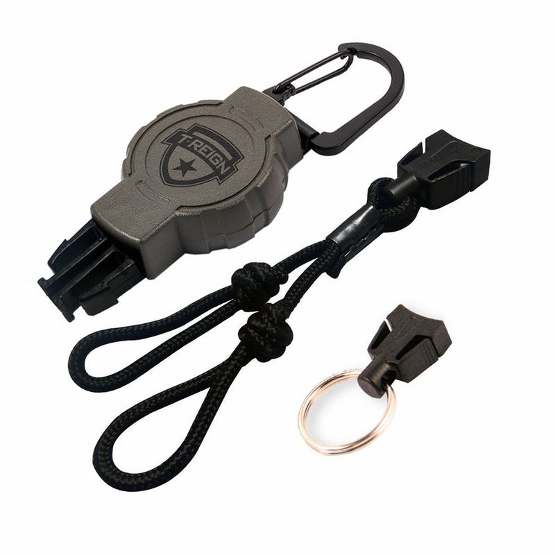 T-REIGN Game Call Retractable Tether, 24" Retractable Kevlar Cord, Carabiner, Green Polycarbonate Case