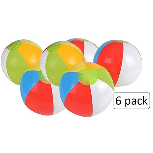 6 Pack Inflatable Beach Balls - 12 Inch, Rainbow Colored - For Swimming Pools, Pool Party, Playing, Volleyball, Beach, Ocean, Kids, & Adults - Kidsco