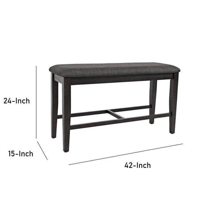 Counter Height Bench with Cushioned Seat and Tapered Legs, Gray