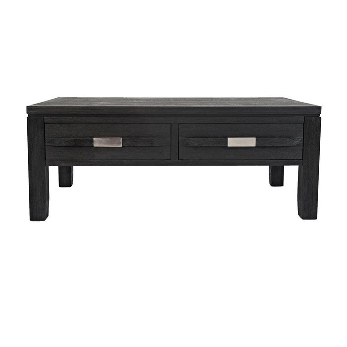 Wooden Cocktail Table with 4 Drawers and Metal Accented Pull, Dark Gray