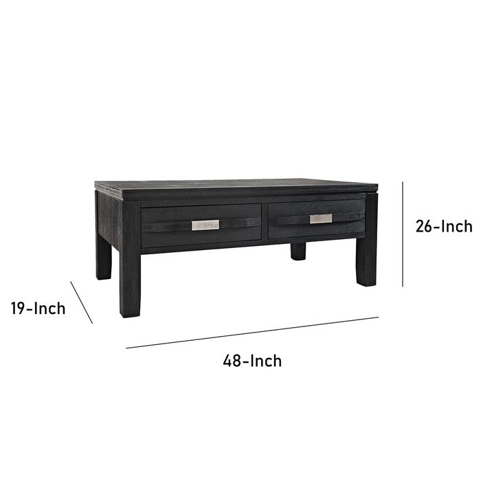 Wooden Cocktail Table with 4 Drawers and Metal Accented Pull, Dark Gray