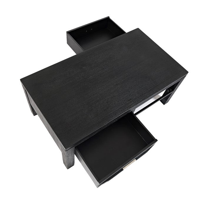 Wooden End Table with Single Drawer and Metal Accented Pull, Dark Gray