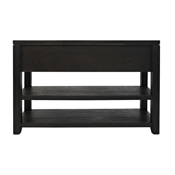 Wooden Sofa Table with 2 Open Shelves and 2 Sliding Panels, Dark Gray