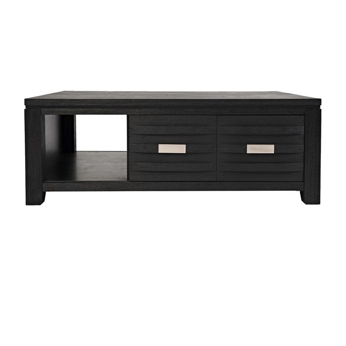 Wooden Cocktail Table with Sliding Door and Center Shelf, Dark Gray