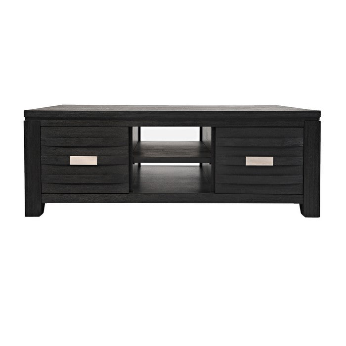 Wooden Cocktail Table with Sliding Door and Center Shelf, Dark Gray