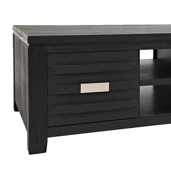 Wooden Cocktail Table with Sliding Door and Center Shelf, Dark Gray