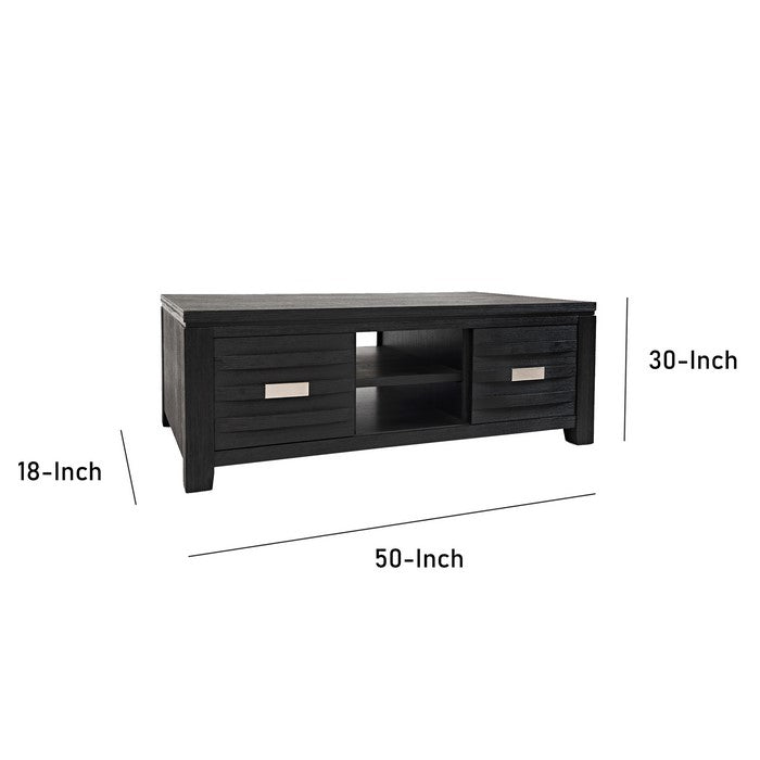 Wooden Cocktail Table with Sliding Door and Center Shelf, Dark Gray