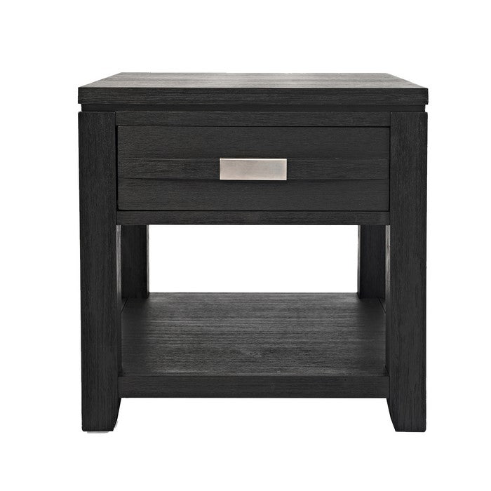 Wooden End Table with Open Bottom Shelf and Single Drawer, Dark Gray