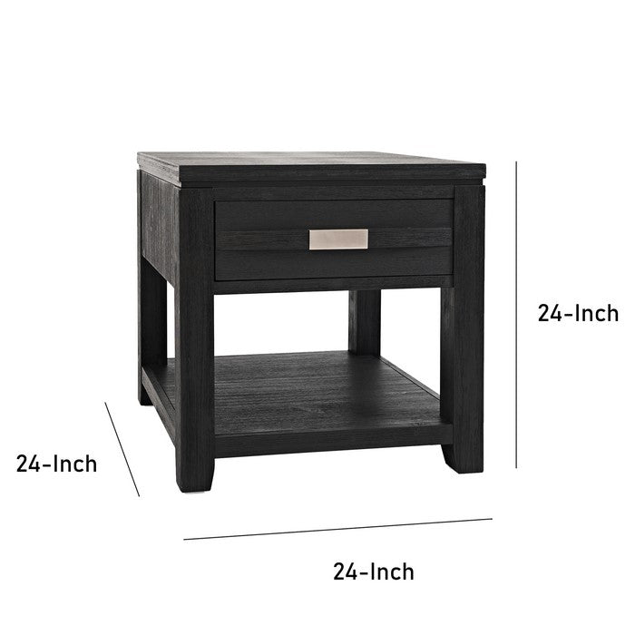 Wooden End Table with Open Bottom Shelf and Single Drawer, Dark Gray