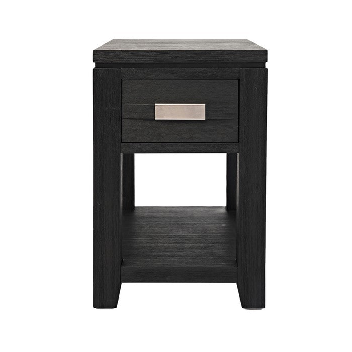 1 Drawer Wooden Chairside with 2 Power Outlets and 2 USB Ports, Dark Gray