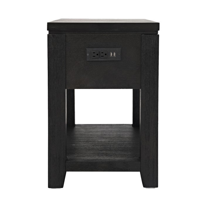 1 Drawer Wooden Chairside with 2 Power Outlets and 2 USB Ports, Dark Gray
