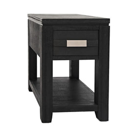 1 Drawer Wooden Chairside with 2 Power Outlets and 2 USB Ports, Dark Gray
