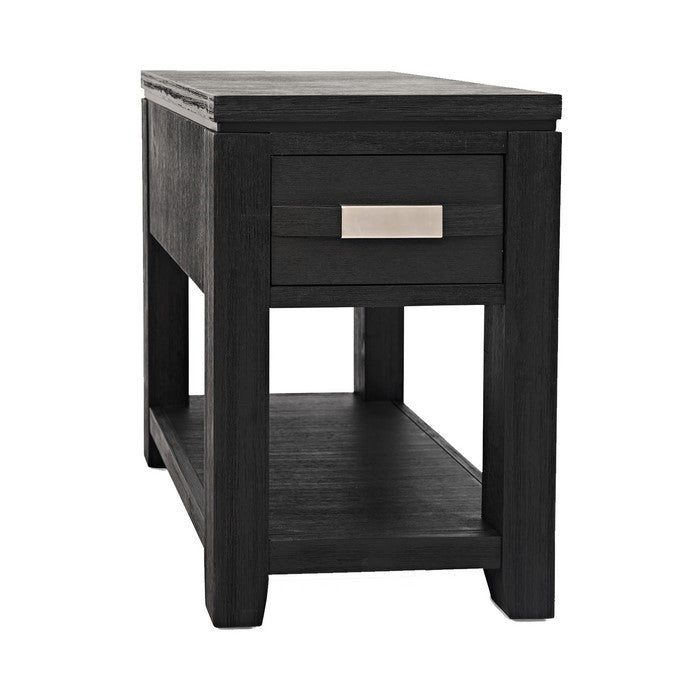 1 Drawer Wooden Chairside with 2 Power Outlets and 2 USB Ports, Dark Gray