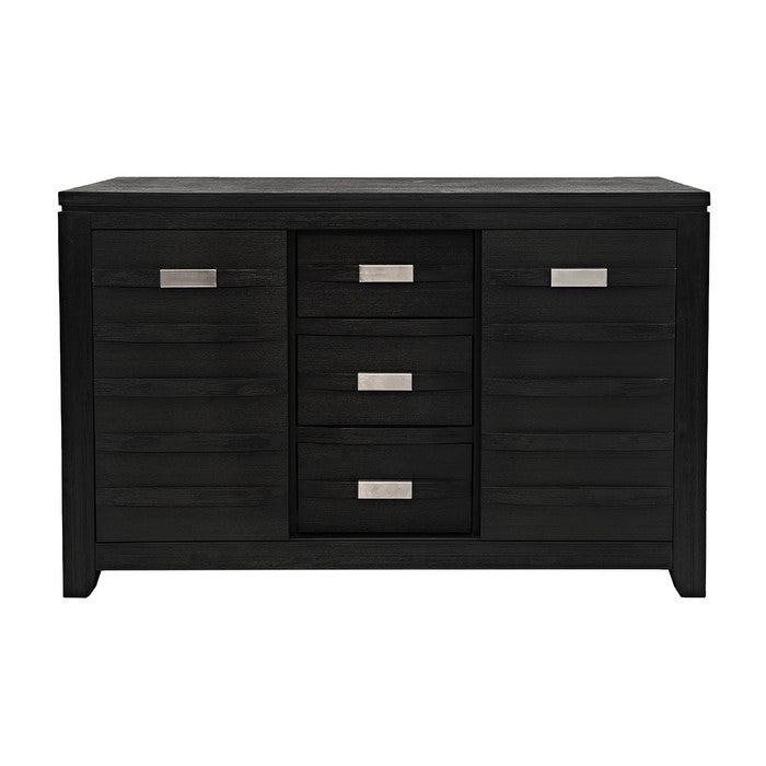 Wooden Server with 2 Sliding Door and 3 Drawers, Dark Gray