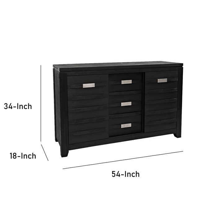 Wooden Server with 2 Sliding Door and 3 Drawers, Dark Gray