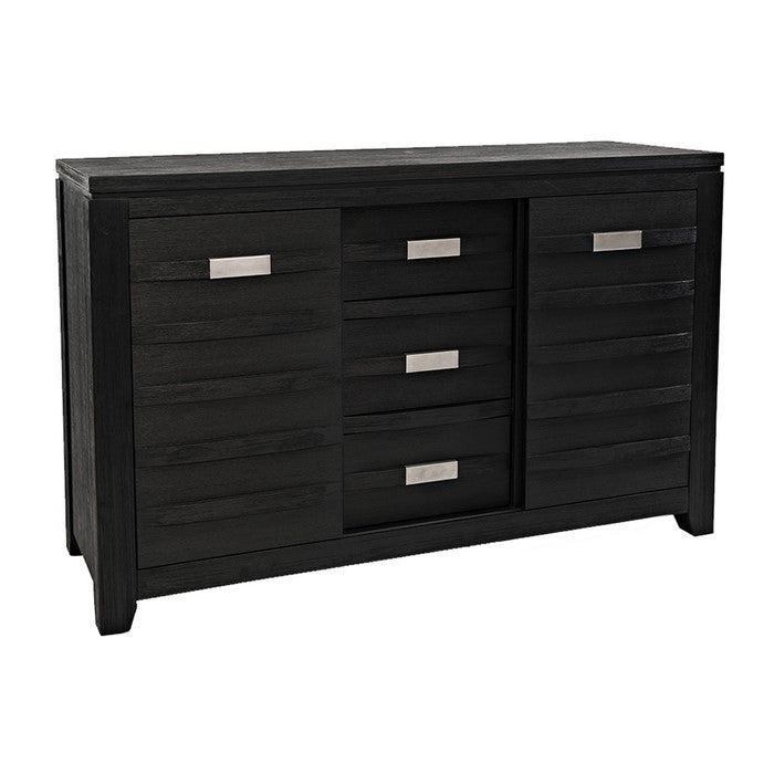 Wooden Server with 2 Sliding Door and 3 Drawers, Dark Gray