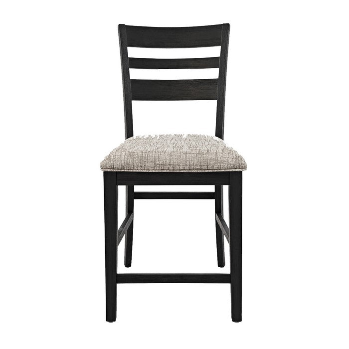 Wooden Counter Height Stool with Ladder Type Backrest, Set of 2, Dark Gray