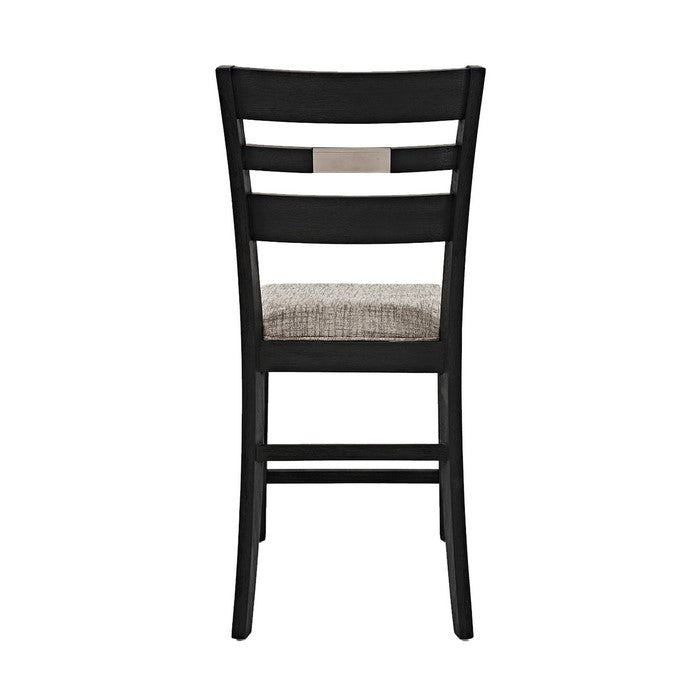 Wooden Counter Height Stool with Ladder Type Backrest, Set of 2, Dark Gray