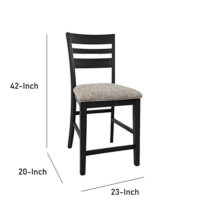 Wooden Counter Height Stool with Ladder Type Backrest, Set of 2, Dark Gray