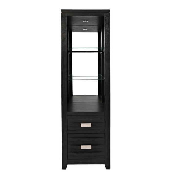 Wooden Bookcase with 2 Drawers and 2 Glass Shelves, Dark Gray